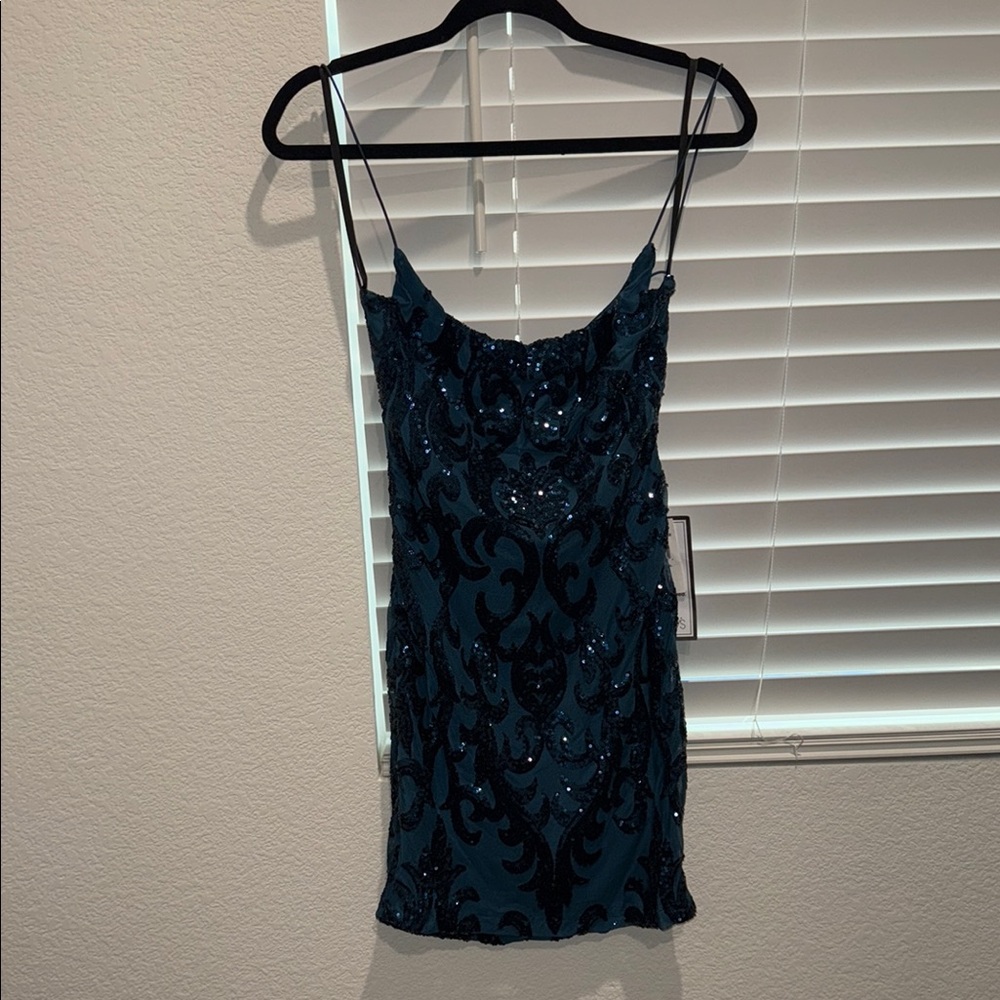 Elegant Black and Teal Sequin Dress